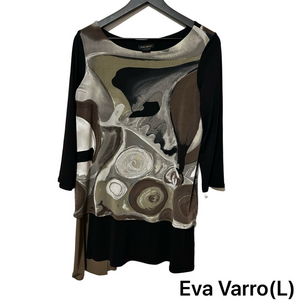 🪗Eva Varro Black and Gray Abstract Print 3/4 sleeve size L Top/Tunic GUC..